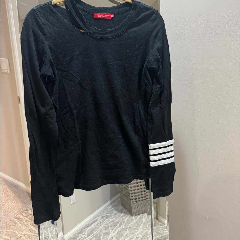 Philanthropy Black long sleeve with white stripes on sleeve